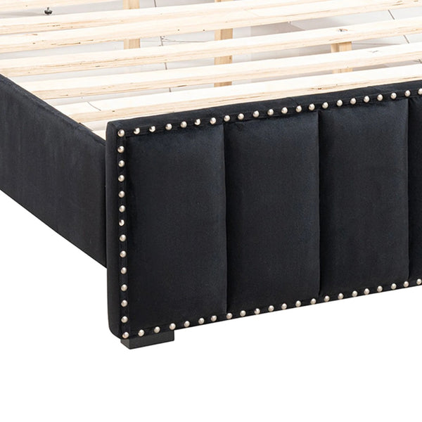 English Elm Contemporary Full Bedroom Set Channel Tufted Upholstered Bed with Led and Nightstands Black B2741S00774