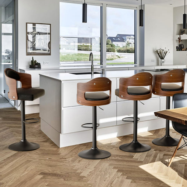 English Elm Swivel Bar Stools Set Of 2 - Adjustable Height, Comfortable Pu Leather & Bentwood Design For Dining T3950P394218-GIGA