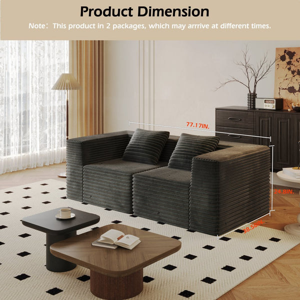 English Elm Modular Corduroy L-Shape Sectional Sofa with Deep Seat, Memory Foam Comfort and Easy No-Assembly Setup Gray W3434P383878