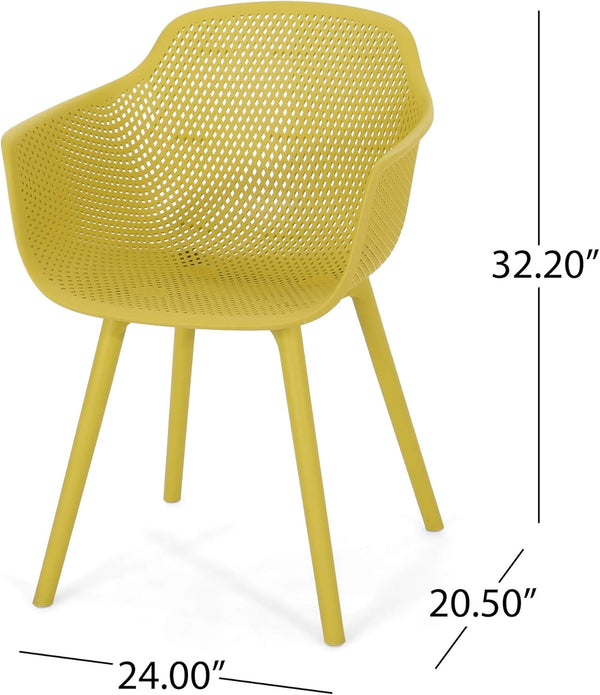 English Elm Christopher Knight Home® - LOTUS Outdoor Dining Chairs Set of 4 – Weather-Resistant Polypropylene with Diamond Pattern Comfort and Durability Yellow 26.75 L x 26.5 W x 24 H N776P243064Y