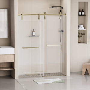 English Elm 56-60 in Semi-frameless Double Sliding Shower Door Clear Tempered Glass Matte Black W1920S00065