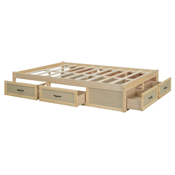 English Elm Full Platform Bed Six Built in Storage Drawers Low Profile Contemporary Frame Antique Natural N708P263021N-1