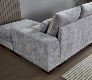 English Elm Modern Sectional Sofa with Console USB Charging and Reading Light, Velvet Microfiber, Solid Wood Frame Light Gray B205S00084