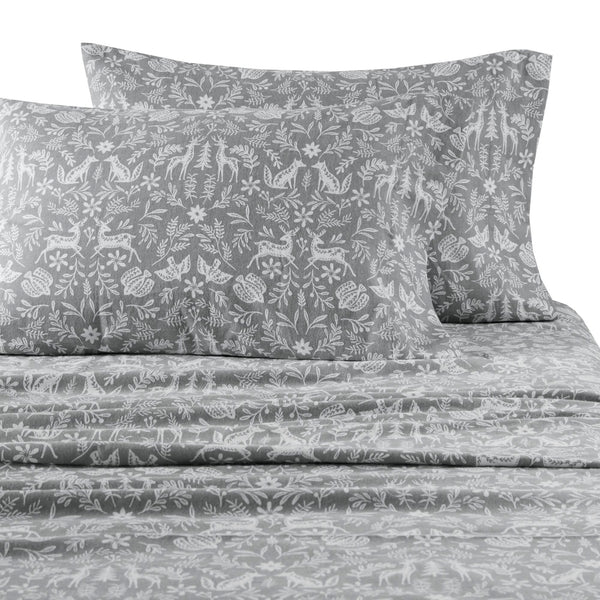 English Elm 4 Pieces Cal King 100% Cotton Flannel Sheet Set - Cozy Sage Winter Fauna Design For Ultimate Comfort B035P381340