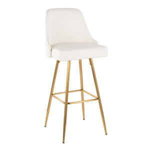English Elm Fixed-height Barstools with Gold Nailhead Trim White Faux Leather Frame Set of 2 B202S01949