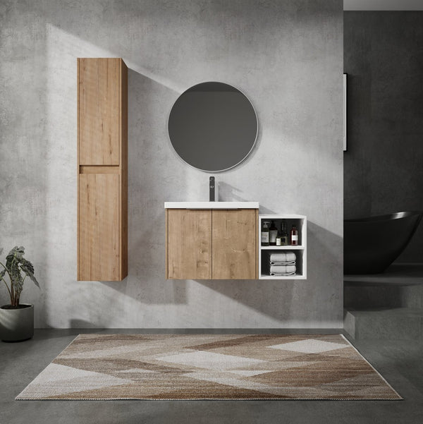 English Elm 36" Wall-Mounted Bathroom Vanity Set With Sink, Side Cabinets, Soft Close Doors & Ample Storage W999S00225