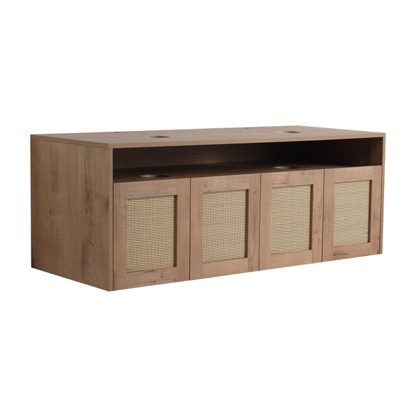 English Elm 48" Imitative Oak Wall Mounted Bathroom Vanity Cabinet, 4 Soft-Close Doors, Water-Resist Finish W999P342104