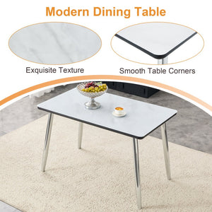 English Elm Table and Chair Set Marble Glass Top Silver Legs White Pu Seating for Modern Dining W1151S04646