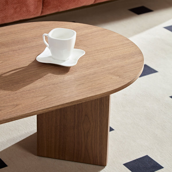 English Elm Length 39.37 Inch Modern Oval Coffee Table – Sleek MDF Pedestal Design, Space-Saving Durable Accent for Living Rooms and Apartments Walnut W2582P217993