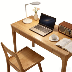 English Elm Solid Wood Mid-century Writing Desk with Two Drawers for Home Office or Bedroom W3204P445617