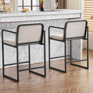 English Elm Set Of 2 Modern Upholstered Counter-Height Bar Stools With Armrests - Stylish & Comfortable Dining Chairs W1901P225273-GIGA