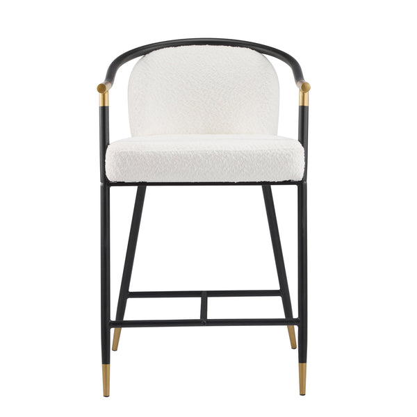 English Elm Christopher Knight Home® - 26" Upholstered Counter Stool Set of 2 with Bouclé Fabric and Iron Frame, Contemporary Comfort and Style Beige,Black,Gold N771P288863B