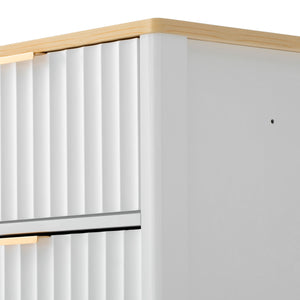 English Elm K&K Fluted Kitchen Island with Extendable Dining Table, Art Deco Mid-Century Design, Built-In Power Hub, Gold Handle White N707S000018W