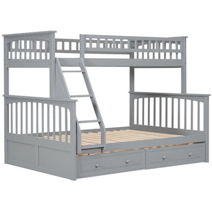 English Elm Twin Convertible Bunk Bed with Built-In Rolling Drawers and Solid Pine/MDF Frame, Space-Saving Durable Design Gray N7090004020E