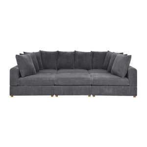 English Elm Haven Modular Corduroy Sectional Sofa — 6-Piece Low-Profile Design, Cozy Upholstery & Durable Support Gray B343S00002