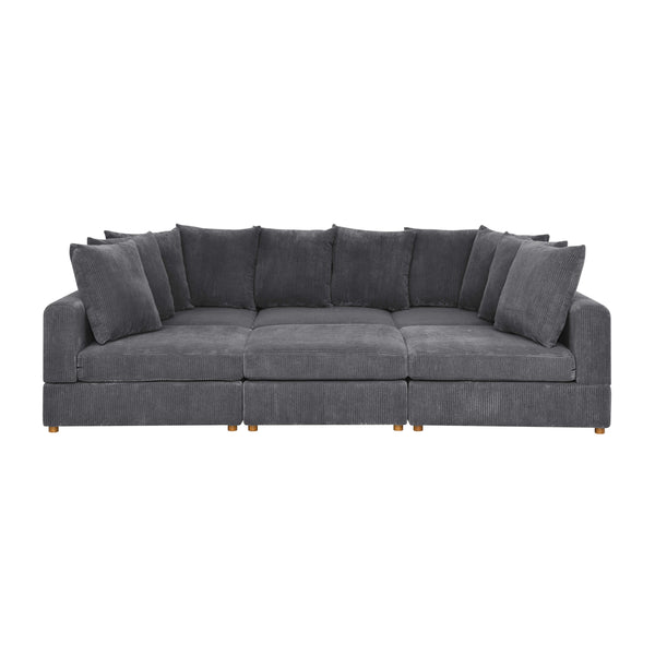 English Elm Haven Modular Corduroy Sectional Sofa — 6-Piece Low-Profile Design, Cozy Upholstery & Durable Support Gray B343S00002