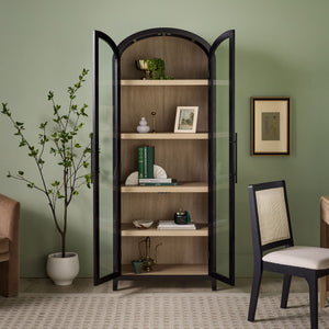English Elm Walker Edison - Modern 5 Shelf Arched Tall Bookcase with Tempered Glass Doors, MDF Durability, Sleek Metal Handles, Showcase Pieces in Living and Office Spaces Black 72.31 L x 19.01 W x 15 H B185S00024