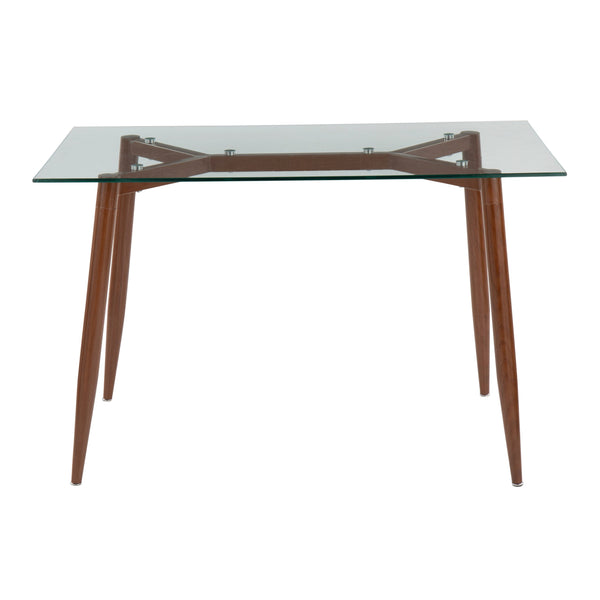 English Elm Clara Contemporary Walnut Metal Table with Clear Tempered Glass Top — Sleek Geometric Design, Versatile Use B202S01126