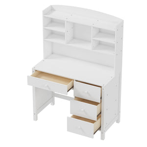 English Elm Vintage 40'' Home Executive Desk Set with Upholstered Chair and Built-In Bookshelf for Stylish Productivity White 44 L x 23 W x 13.5 H N733P272894K