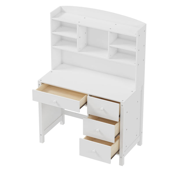 English Elm Vintage 40'' Home Executive Desk Set with Upholstered Chair and Built-In Bookshelf for Stylish Productivity White 44 L x 23 W x 13.5 H N733P272894K
