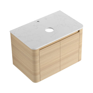 English Elm 30'' Wall-Mounted Bathroom Vanity with Soft-Close Doors, Rounded Edges, Plywood Durability, Space-Saving Ameican White Oak W999P348975