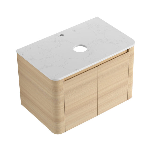 English Elm 30'' Wall-Mounted Bathroom Vanity with Soft-Close Doors, Rounded Edges, Plywood Durability, Space-Saving Ameican White Oak W999P348975