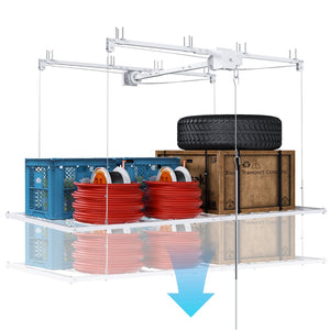 English Elm Overhead Garage Storage Rack with Crank Lift 270lb Steel Platform for High Ceilings W2700P346224