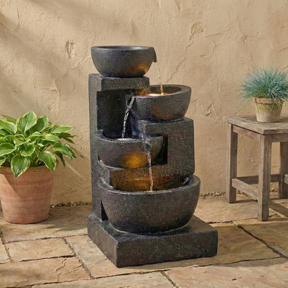 English Elm 29-inch Terrazzo Polyresin 4-tier Cascading Outdoor Fountain with Warm Led Glow W853P412666