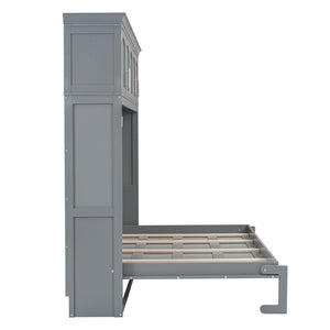 English Elm Queen Murphy Wall Bed with Top Cabinet Storage for Small Space Living Gray LP006665AAE-1