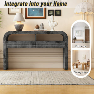 English Elm TREXM Retro Curved Console Table with 2 Large Drawers, Narrow Entryway Sofa Table, Antique Black Elegance N715P223099B