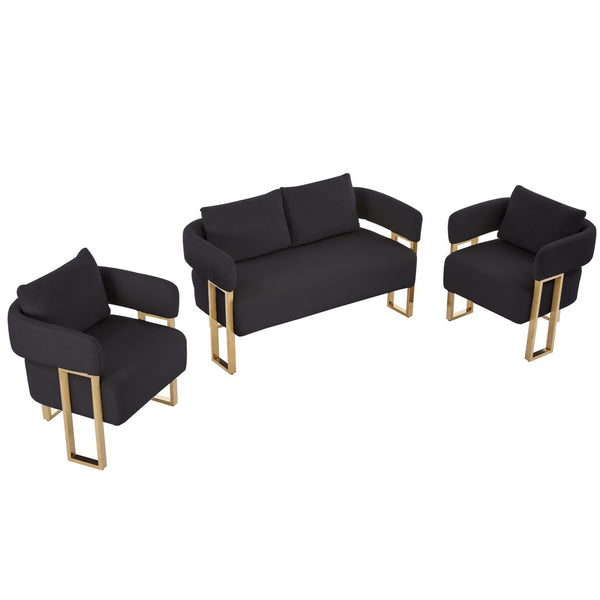 English Elm Ts Velvet Accent Chair with Gold Metal Legs Glam Art Deco Style for Living Room Black+Gold W2311S00003