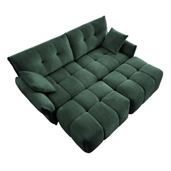 English Elm 2 Seater Sofa Set with Ottomans and Throw Pillows Plush Chenille Tufted Design Durable Wood Frame Comfort Green W714S01159