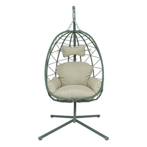 English Elm Hanging Egg Chair Pe Wicker Swing Seat with Stand Washable Cushion Patio Balcony T5880P497577