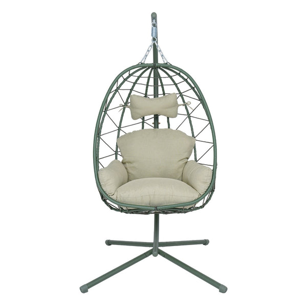 English Elm Hanging Egg Chair Pe Wicker Swing Seat with Stand Washable Cushion Patio Balcony T5880P497577