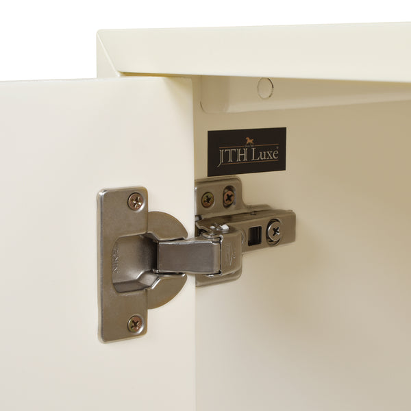 English Elm Jennifer Taylor Home - Gemini 79" Sideboard Buffet in White Lacquer Birchwood — Handmade Solid Wood, Magnetic Doors, Storage B2719P238481