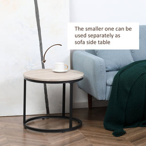 English Elm HOMCOM Industrial Round Nesting Tables Set of 2 – Space-Saving Stacking Coffee & Side Tables, Grey W2225P229744