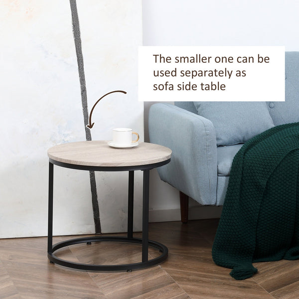English Elm HOMCOM Industrial Round Nesting Tables Set of 2 – Space-Saving Stacking Coffee & Side Tables, Grey W2225P229744