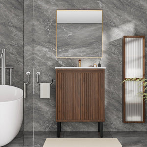 English Elm 24 Compact Bathroom Vanity with Sink — Floor-Standing Stability, Soft-Close Drawers, Large Storage, Durable Finish Walnut 29.13 L x 6.49 W x 26.37 H W3520S00012