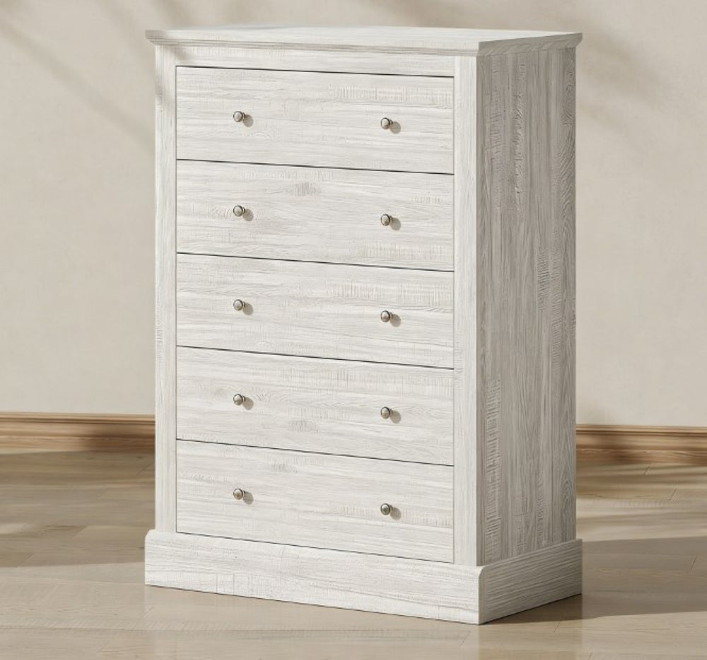 English Elm Wide Five Drawer Farmhouse Chest Distressed Oak Finish Bedroom Entryway Storage T3971P431324