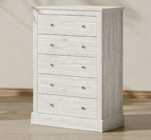 English Elm Wide Five Drawer Farmhouse Chest Distressed Oak Finish Bedroom Entryway Storage T3971P431324