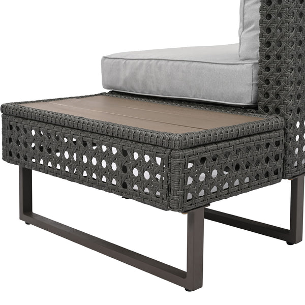 English Elm K&K 6-Pers Diamond Weave Patio Sectional Set with Thick Cushions, Extendable Ice Coffee Table, UV-Resistant Wicker Grey+Brown+Yellow N707S000013G