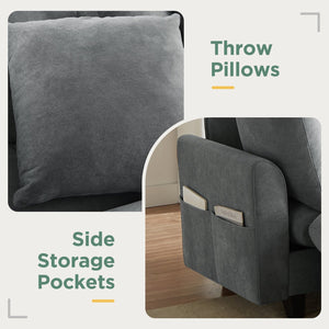 English Elm 83" Sectional Sofa with Hidden Storage, Movable Ottoman Bed, Ergonomic Curved Arms & Six Pillows Grey N719S001960E