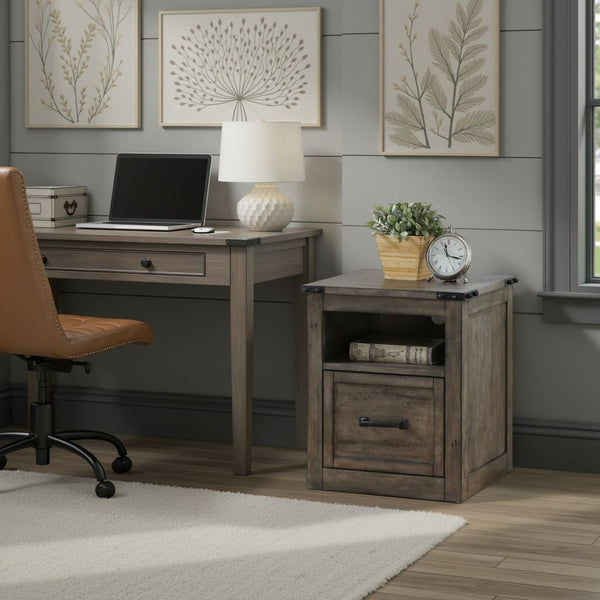 English Elm Storehouse Industrial Rustic File Cabinet Smoked Grey Hardwood with Iron Rivet Hardware B108P468548