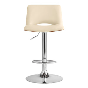 English Elm Xienna Adjustable Swivel Faux Leather Bar Stool with Walnut Back, Chrome Base, Ergonomic Comfort Cream B2736P268607