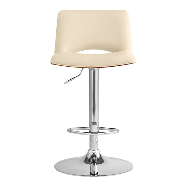 English Elm Xienna Adjustable Swivel Faux Leather Bar Stool with Walnut Back, Chrome Base, Ergonomic Comfort Cream B2736P268607