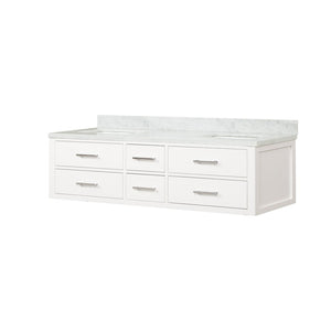 English Elm White Double Bath Vanity With Carrara Marble Top – 72" W, Elegant Design, Ample Storage & Easy Setup B2731P258082-GIGA