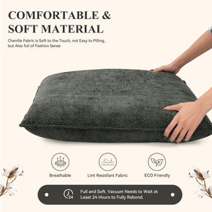 English Elm Accent Chair Mid-Century Rattan Arms Set of 2 with Rubber Wood Legs, Plush Fabric Seat, Cozy Lounge Dark Gray T3950P397483