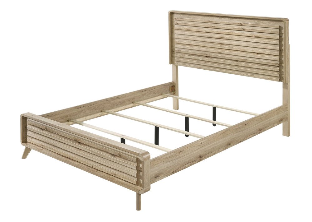 English Elm Mid-century-inspired Queen Bed with Slatted Headboard and Footboard, Warm Wood Finish, Modern Retreat Beige,Brown 65.5 L x 33 W x 8.5 H B2741S00437