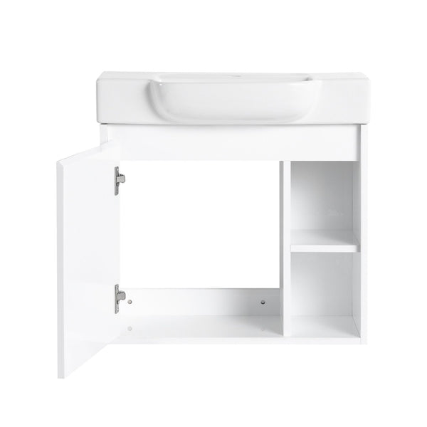 English Elm 24'' Floating Wall Mounted Bathroom Vanity with Ceramic Sink and Soft Close Cabinet Glossy White W999P426636
