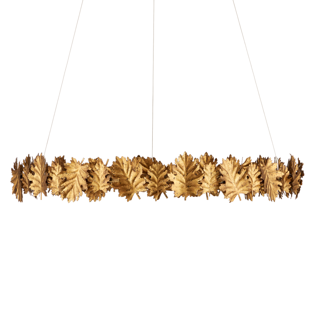 English Oak Chandelier - Nature-Inspired Gold Leaf Design with Adjustable LED Lighting for Elegance